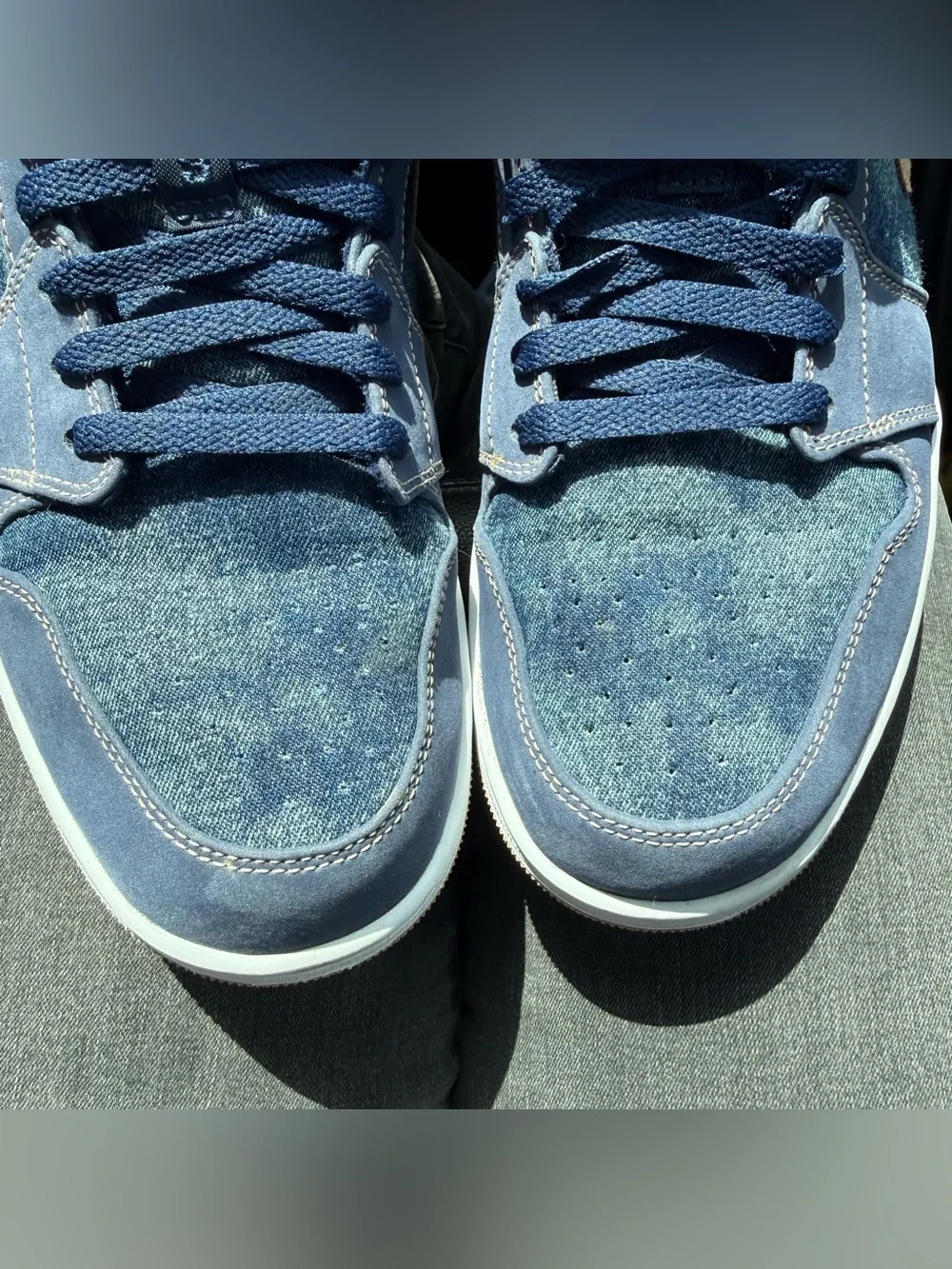 Air Jordan Low Top Sneakers in Denim Blue and tan suede size 11.5